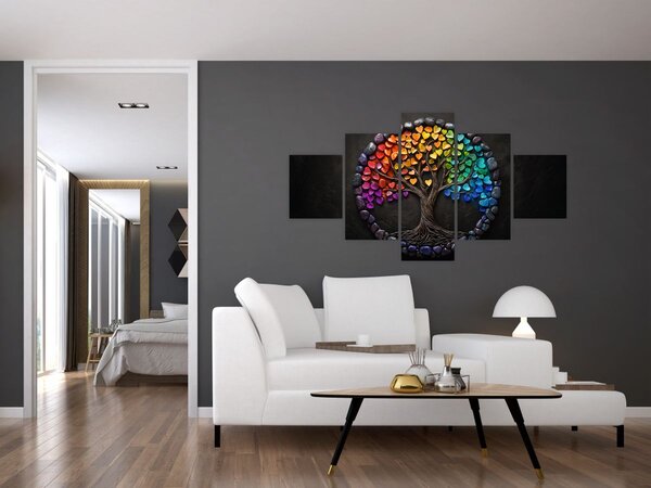 Obraz - Strom plný barevných srdcí (125x70 cm)