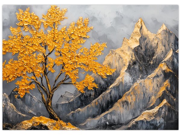 Obraz - Zlatý strom v horách (70x50 cm)