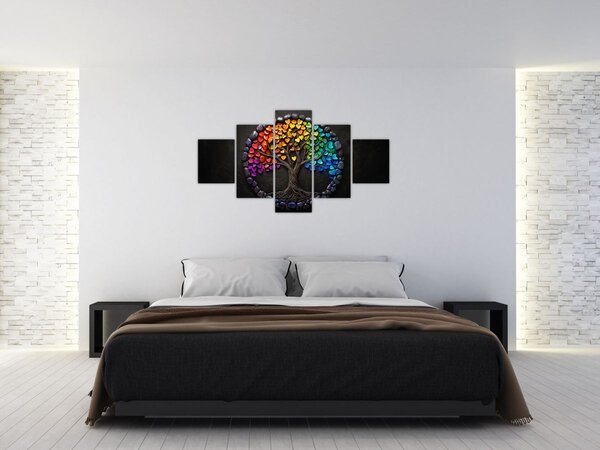 Obraz - Strom plný barevných srdcí (125x70 cm)
