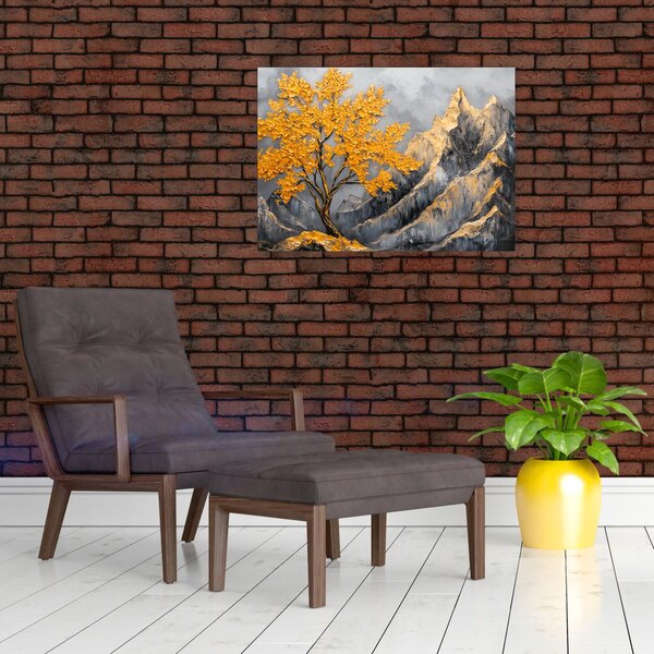 Obraz - Zlatý strom v horách (70x50 cm)