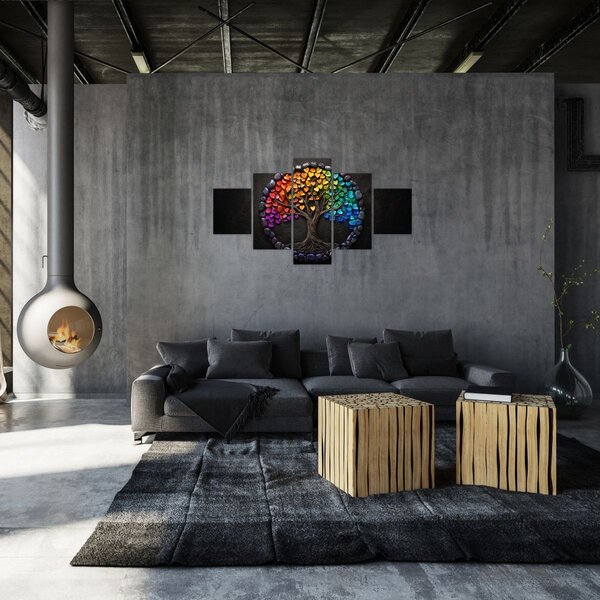 Obraz - Strom plný barevných srdcí (125x70 cm)