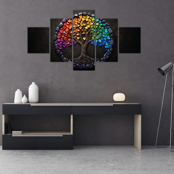Obraz - Strom plný barevných srdcí (125x70 cm)