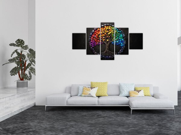 Obraz - Strom plný barevných srdcí (125x70 cm)
