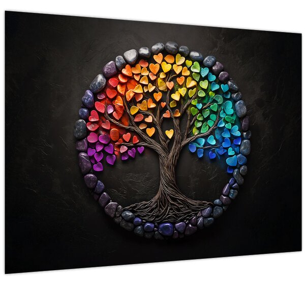 Obraz - Strom plný barevných srdcí (70x50 cm)