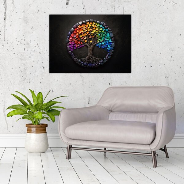 Obraz - Strom plný barevných srdcí (70x50 cm)