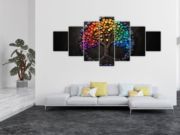 Obraz - Strom plný barevných srdcí (210x100 cm)