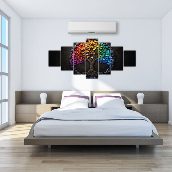 Obraz - Strom plný barevných srdcí (210x100 cm)