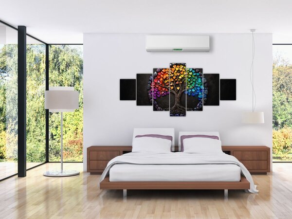 Obraz - Strom plný barevných srdcí (210x100 cm)