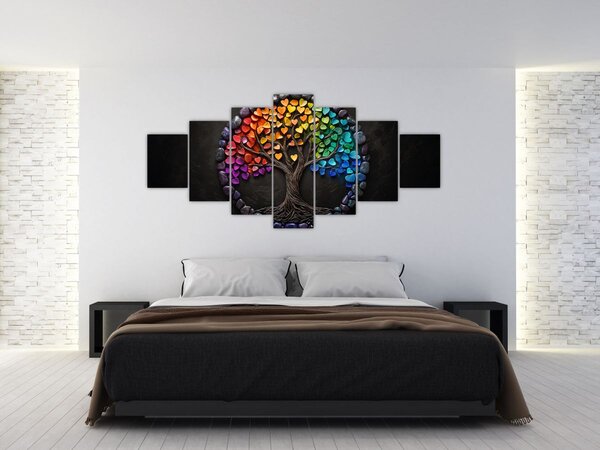 Obraz - Strom plný barevných srdcí (210x100 cm)