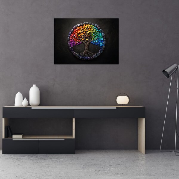 Obraz - Strom plný barevných srdcí (70x50 cm)
