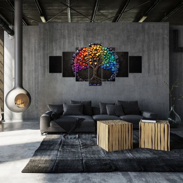 Obraz - Strom plný barevných srdcí (210x100 cm)