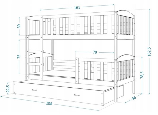 Dětská patrová postel KUBUS s úložným prostorem 90x200 cm - bílá Bílá