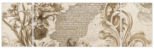 Obraz - Zeď s květy (170x50 cm)