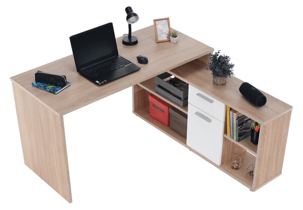 KONDELA PC stůl, dub sonoma / bílá, NOE NEW