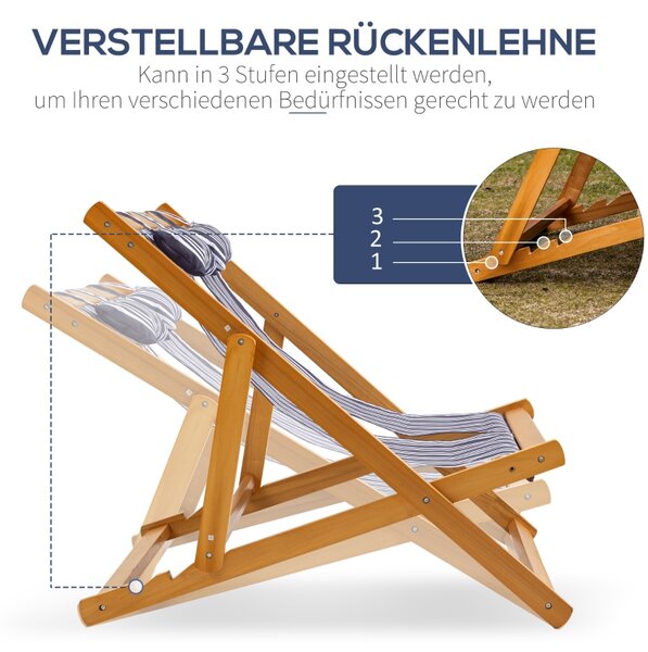 Outsunny Skládací zahradní lehátko pro 2 osoby, nastavitelné, nosnost 200 kg, teak/šedo-bílé, 108 x 105 x 85 cm 84B-727