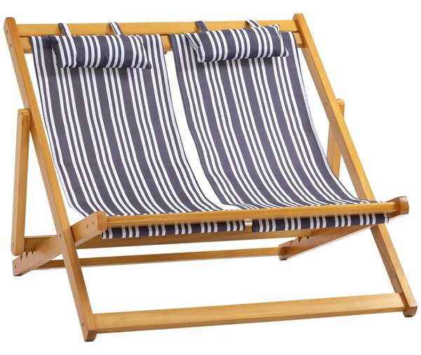 Outsunny Skládací zahradní lehátko pro 2 osoby, nastavitelné, nosnost 200 kg, teak/šedo-bílé, 108 x 105 x 85 cm 84B-727