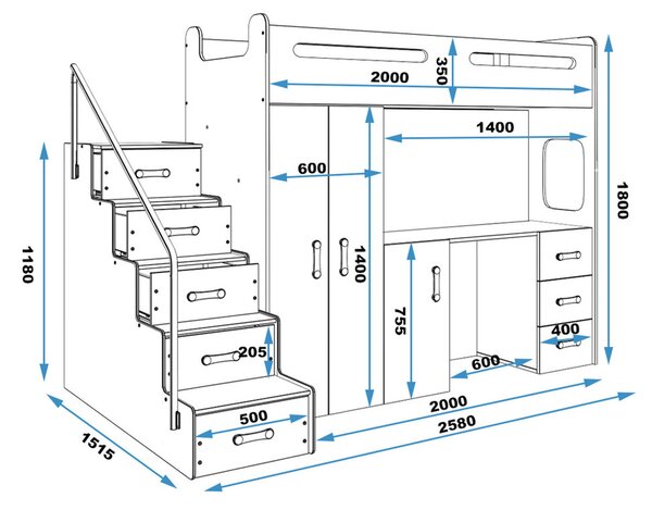 Dětská patrová postel MAX IV 80x200 cm - bílá Modrá