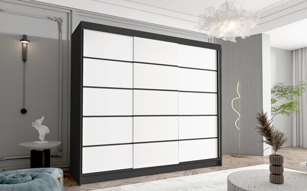 Velká šatní skříň DAVOS VII 250 cm Černá/Bílá
