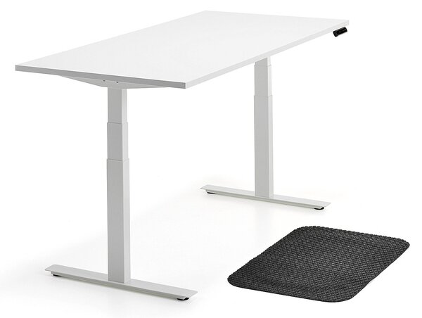 AJ Produkty Sestava QBUS + STAND, výškově nastavitelný stůl, bílý + ergonomická podložka