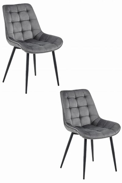 Set dvou jídelních židlí BERA sametové tmavě šedé / černé nohy (2ks)