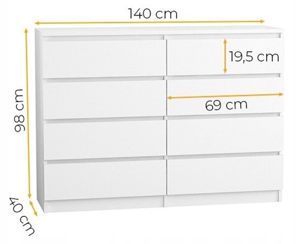 Komoda 140/8 cm - bílá