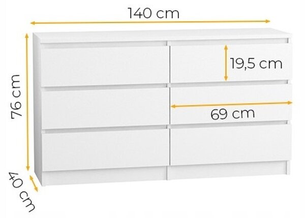 Komoda 140/6 cm - dub sonoma