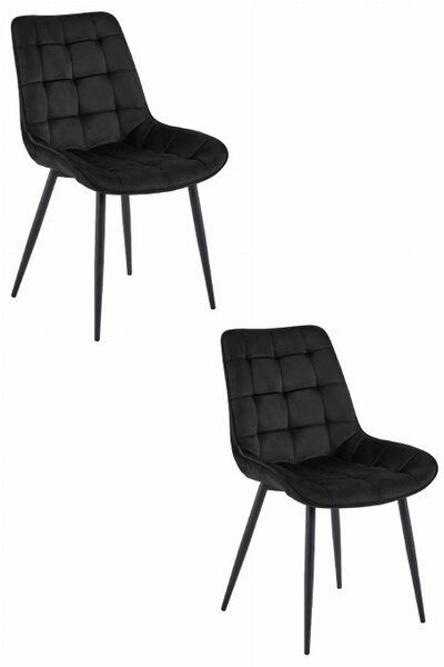 Set dvou jídelních židlí BERA sametové černé / černé nohy (2ks)