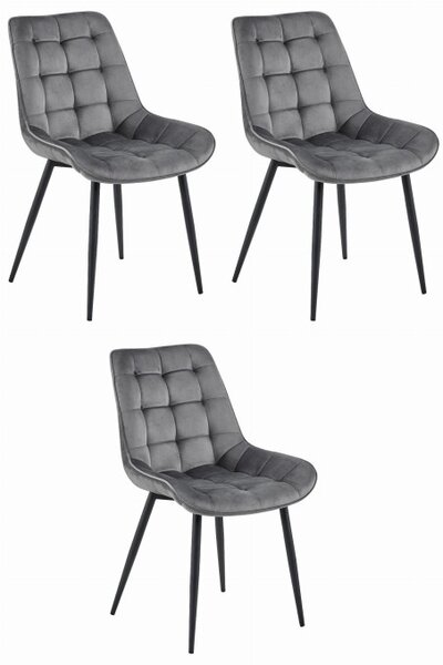 Set tří jídelních židlí BERA sametové tmavě šedé / černé nohy (3ks)