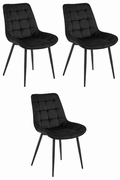Set tří jídelních židlí BERA sametové černé / černé nohy (3ks)