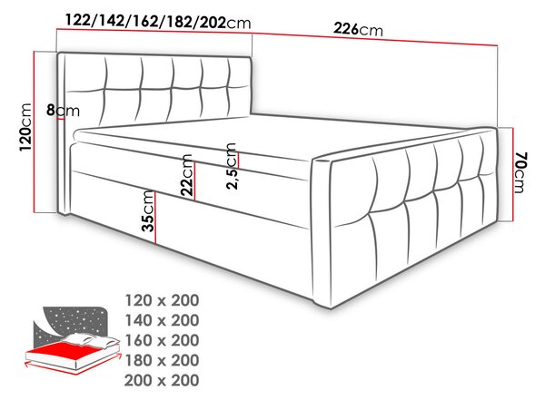Hotelová manželská postel 180x200 ORLIN - černá ekokůže + topper ZDARMA