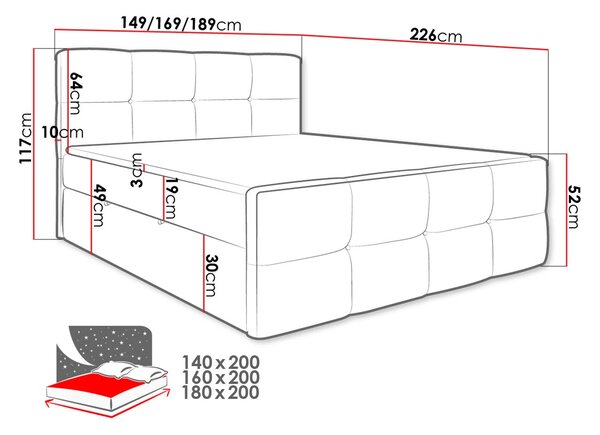 Boxspringová manželská postel 180x200 SEVERO - béžová