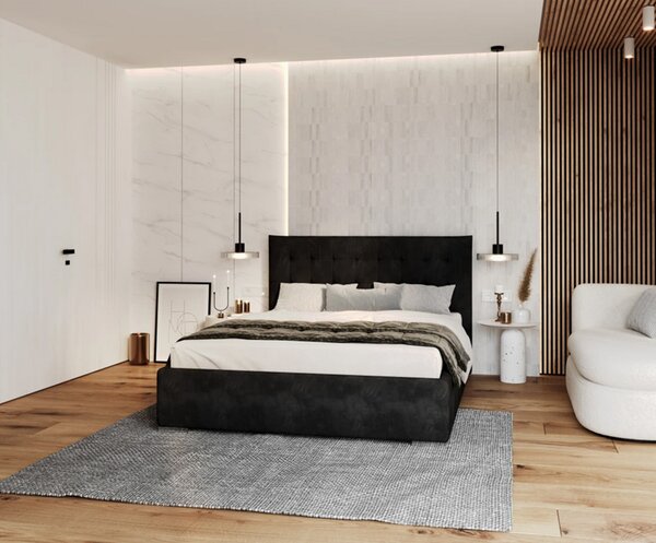 Čalouněná postel LUCERNA 90x200 Černá Paris s úložným prostorem kovový rošt