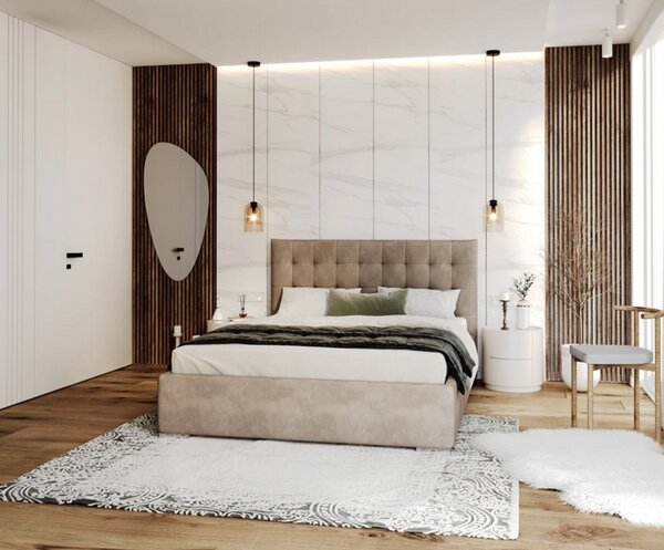 Čalouněná postel LUCERNA 90x200 Béžová Paris s úložným prostorem kovový rošt