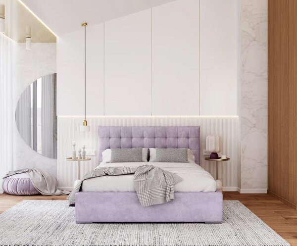 Čalouněná postel LUCERNA 90x200 Fialová Paris s úložným prostorem kovový rošt