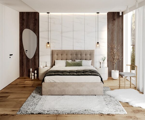Čalouněná postel LUCERNA 90x200 Béžová Paris s úložným prostorem kovový rošt
