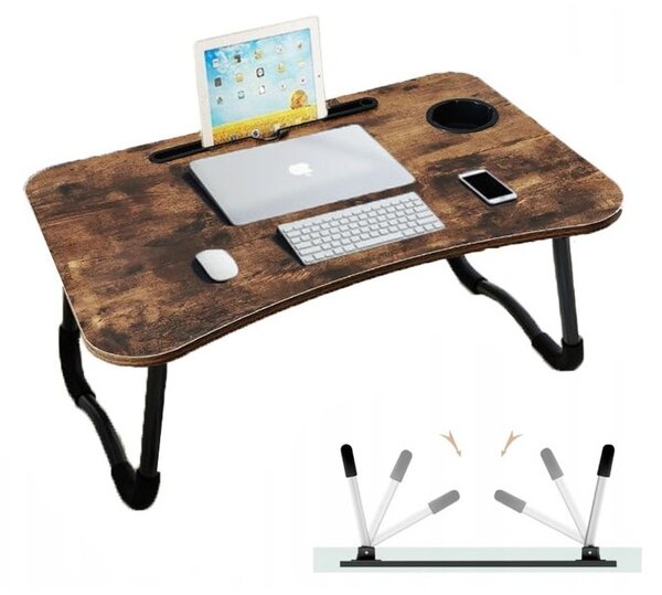 SUPPLIES STL01WZ5 skládací dřevěný stůl v v rustikálním stylu na notebook, tablet - hnědá barva