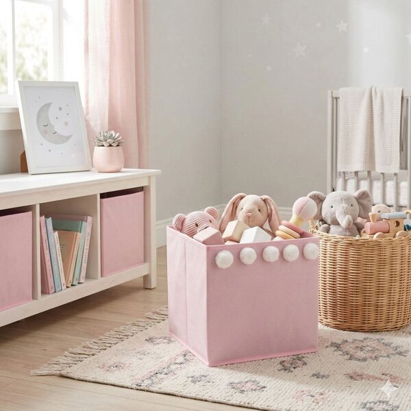 Úložný box Pompoms, 29x29x29 cm, růžová