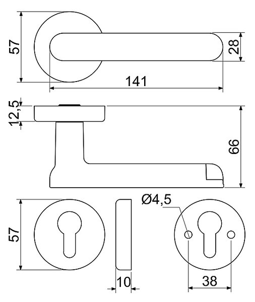 Chytrá klika Richter Czech Smart Touch Handle H.03.(NIMAT), klika-klika, Otvor na cylindrickou vložku PZ, Richter nikl matný