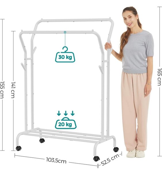 SONGOMICS HSR107B01 věšák na šaty bílý 155 cm
