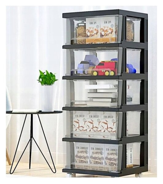 META BOX organizér s 5 policami na kolech - černá barva