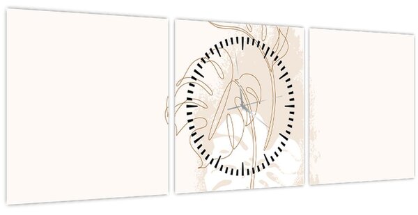 Obraz - Line art monstera N⁰1 (s hodinami) (90x30 cm)
