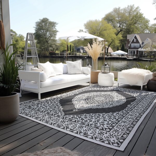 ELLE Decoration, Kusový koberec Gemini 106024 Black z kolekce Elle – na ven i na doma, 160x230, černobílá, chodba / předsíň