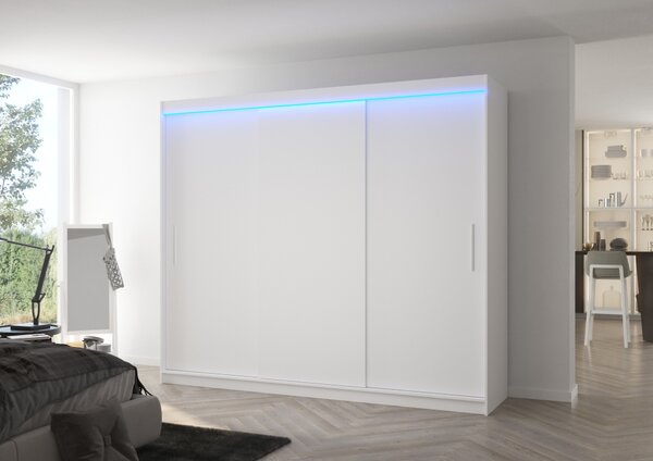 Velká šatní skříň 250 cm s LED osvětlením GADRIS - bílá