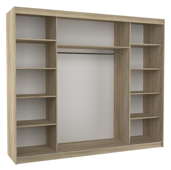 Velká skříň se zrcadlem 250 cm DAMRIS - dub sonoma