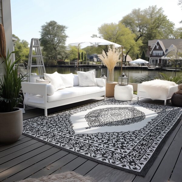 ELLE Decoration, Kusový koberec Gemini 106024 Black z kolekce Elle – na ven i na doma, 160x230, černobílá, chodba / předsíň