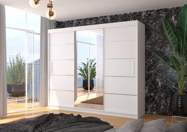 Velká skříň se zrcadlem 250 cm DAMRIS - bílá