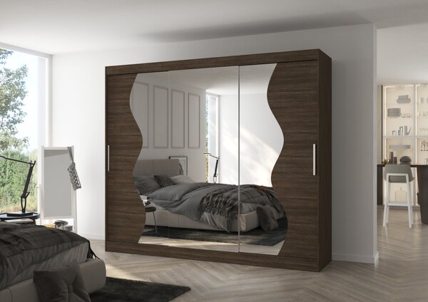 Velká zrcadlová skříň 250 cm EARNA - tmavě hnědá
