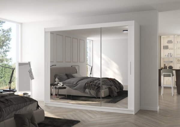 Velká zrcadlová skříň 250 cm CALRA - bílá
