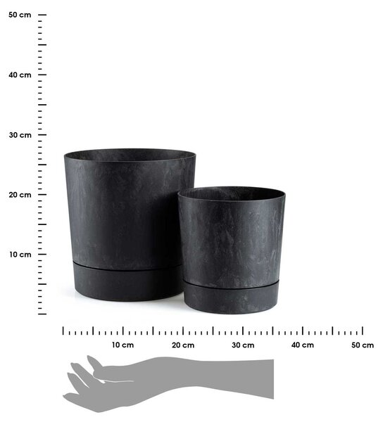PLASTOVÝ KVĚTINÁČ AZALEA SADA 2KS 22,5X23,5 CM+17,5X18,5 CM IMITACE BETONU ČERNÁ