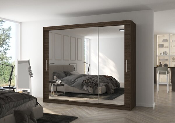 Velká zrcadlová skříň 250 cm CALRA - tmavě hnědá